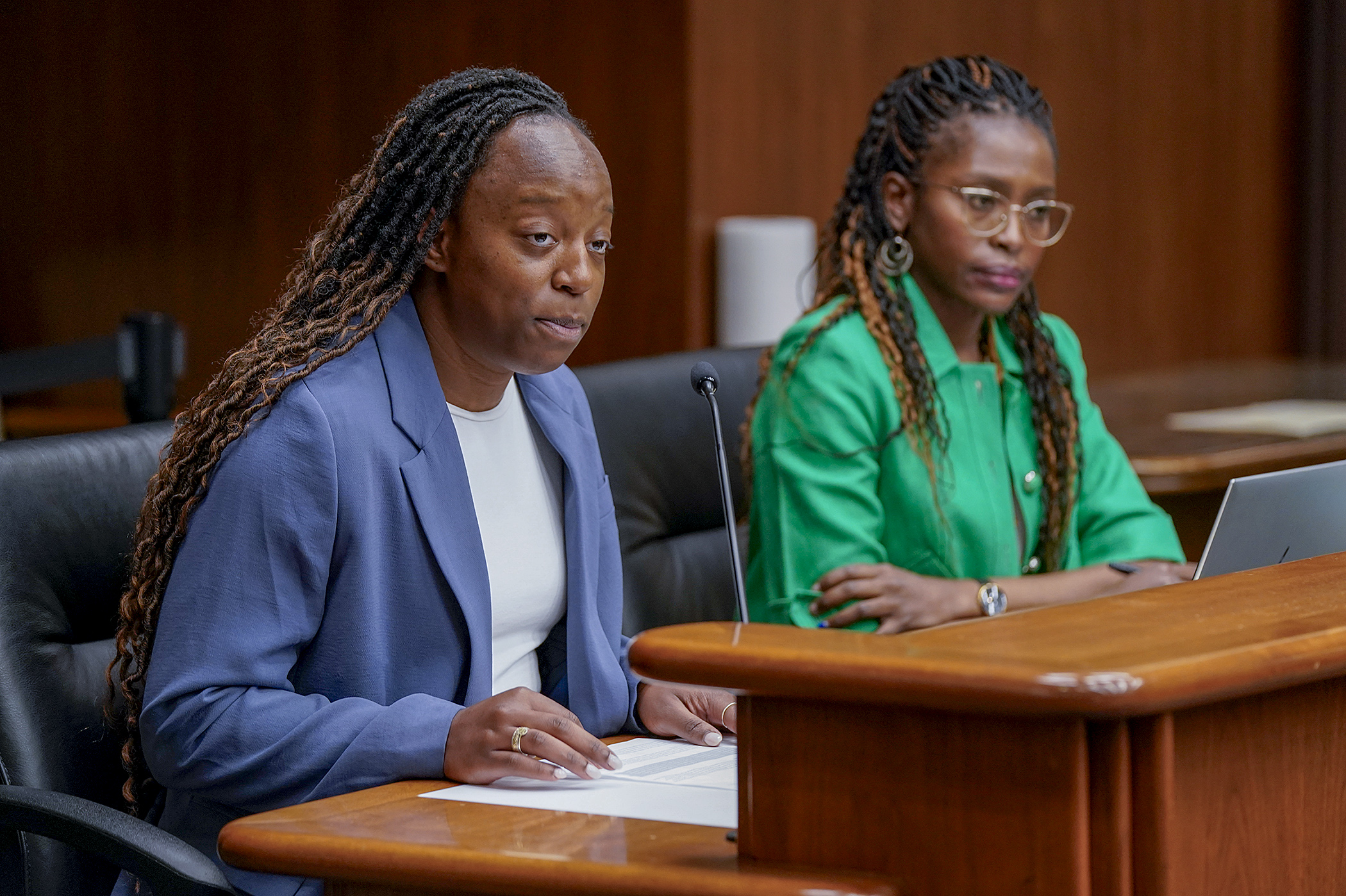 Temi Ogunrinde, equity and engagement director at Urban Homeworks, testifies on HF685, sponsored by Rep. Esther Agbaje, before the House Housing Finance and Policy Committee March 6. (Photo by Michele Jokinen)